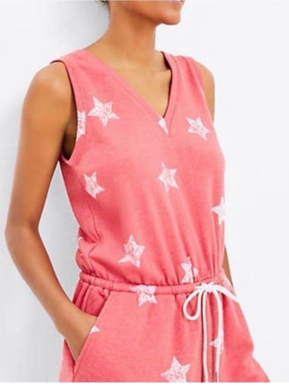 Lou & Gray Sleeveless Drawstring Romper - Coral Pink